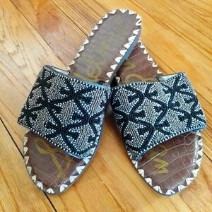 Sam Edelman Beaded Black and Silver Women's Slide Sandals Size 9